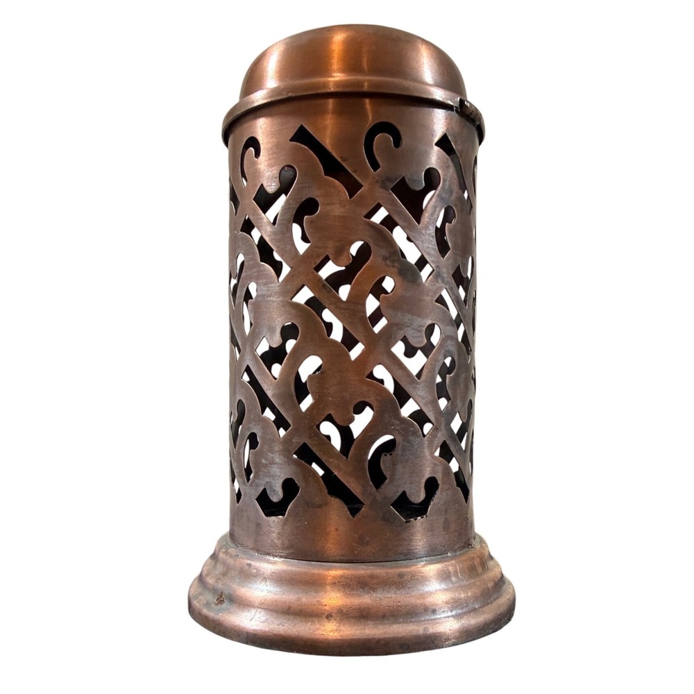 VTG Moroccan Style Lattice 7" Copper Candle Holder